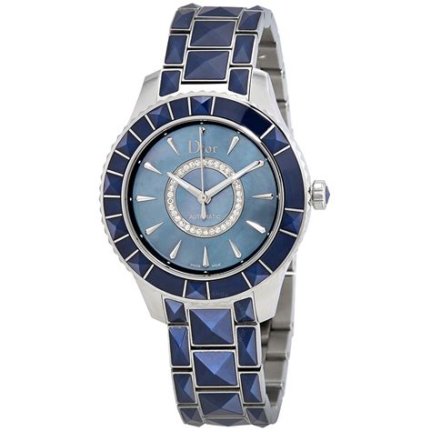 dior christal blue mother of pearl dial automatic ladies watch